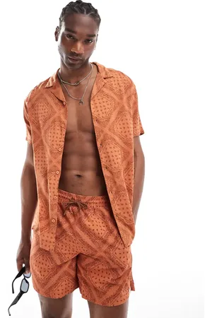 Hunky Trunks – Strandhemd in Rostrot mit Rauten-Paisleymuster, Kombiteil