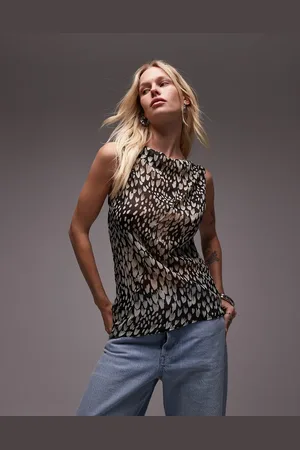 Topshop – Ärmelloses, durchsichtiges Oberteil mit monochromem Tierfellmuster