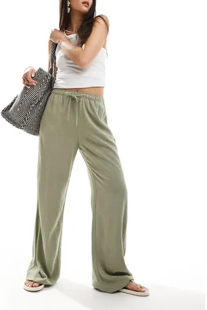 Stradivarius – Schlupfhose in khaki Leinenoptik