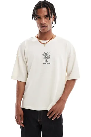 Pull&Bear – Strukturiertes T-Shirt in mit Blumenvasen-Grafik