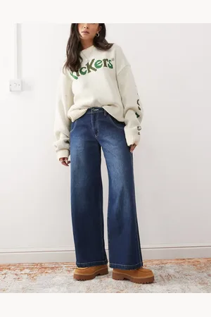 Kickers – Weit geschnittene Jeans in verwaschenem Indigoblau mit Taschendetail
