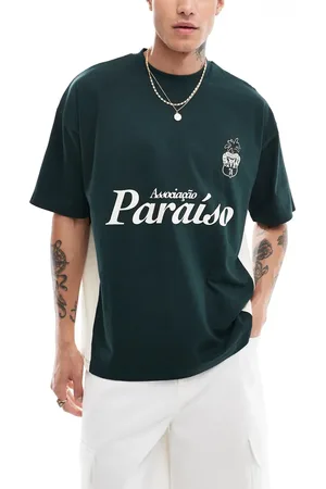 ASOS – Oversize-T-Shirt in und Ecru mit „Paraiso“-Aufdruck vorne und Patchwork-Design
