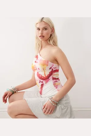 COLLUSION – Oberteil mit One-Shoulder-Träger und Orchideenprint in Rosa
