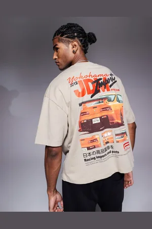 ASOS – Kastiges Oversize-T-Shirt in Beige mit Auto-Grafik