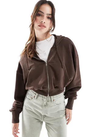 Stradivarius – STR – Kurzer Kapuzenpullover in mit Reißverschluss