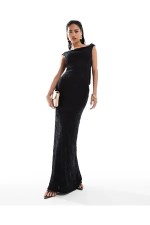 ASOS – Softline-Midikleid in Schwarz mit Ausbrennermuster und Wasserfallausschnitt auf der Rückseite
