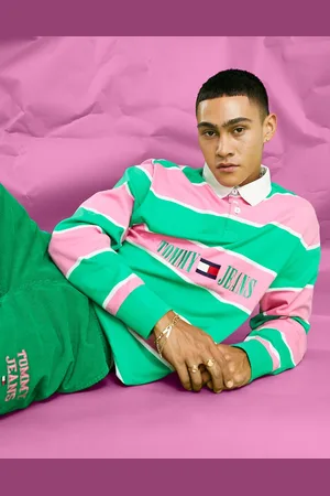 Tommy Hilfiger – Acid Capsule – Gestreiftes Rugby-Polohemd aus Baumwolle in Rosa/Grün