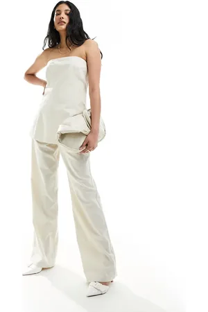4th & Reckless – Elegante Hose aus Leinen in Creme mit weitem Bein, Kombiteil