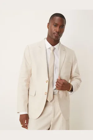 Abercrombie & Fitch – Klassisch geschnittener, einreihiger Anzugblazer aus Leinen in Creme, Kombiteil