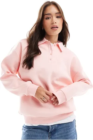 ASOS – Sweatshirt in Babyrosa mit Henley-Detail