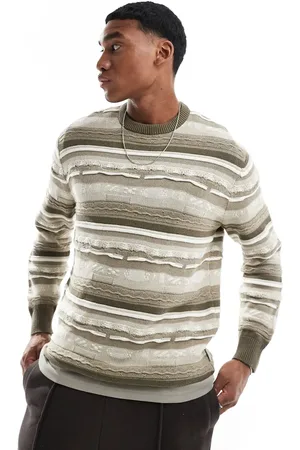 Only & Sons – Pullover in gestreiftem Beige mit Rundhalsausschnitt und verschiedenen Strukturen