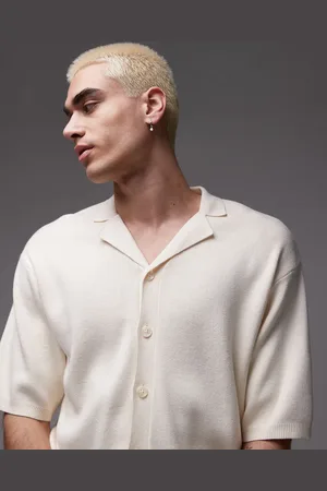 Topman – Polohemd aus Strick in Ecru mit Revers-Kragen