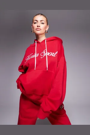 Kaiia Sport – Kapuzenpullover in mit gesticktem Schriftzug in Weiß und Kordelzug, Kombiteil