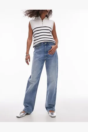 Topshop Petite – Kort – Straight Jeans in Bleach-Waschung mit hohem Bund