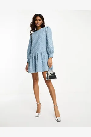 Never Fully Dressed – Verziertes, gesmoktes Minikleid aus Denim-Jacquard