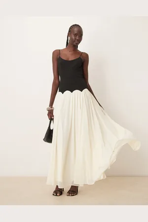 ASOS – Camisole-Maxikleid aus Mischgewebe mit tief angesetzter Taille und schwarz-weißem Farbblockdesign
