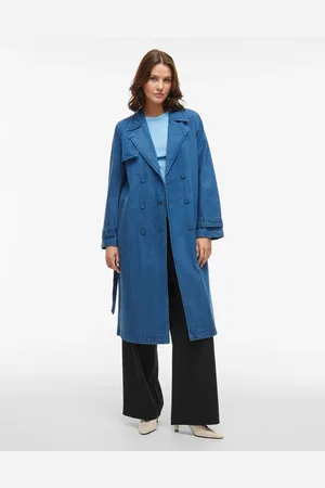 VILA – Trenchcoat aus Denim in Mittelblau