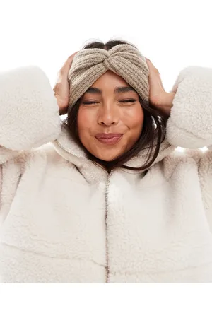 ASOS – Stirnband aus strukturiertem Strickmaterial in Nerzbeige