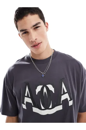 ASOS – Oversize-T-Shirt in Anthrazit mit College-Stickerei vorne