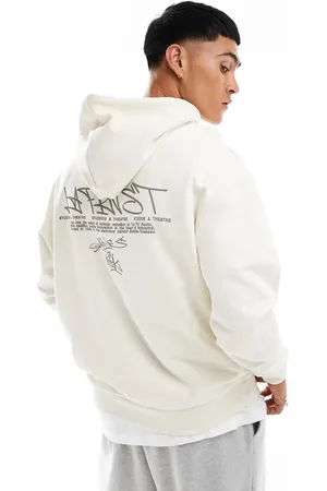 ASOS – Oversize-Kapuzenpullover in Beige mit Graffiti-Prints