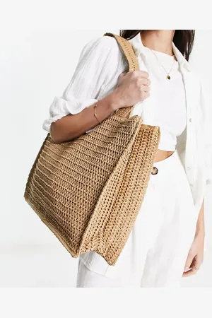 South Beach – Strandtragetasche in Beige aus gewebtem Stroh