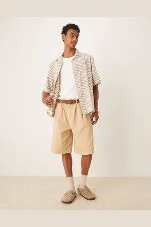ASOS – Lange Jorts in Beige mit Bundfalten