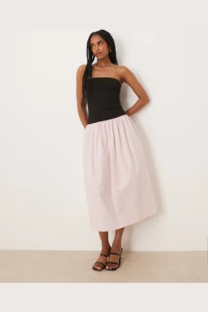 ASOS – Trägerloses Maxikleid in mit Farbblock-Design aus Materialmix mit Popeline