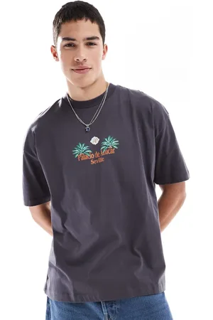 ASOS – Oversize-T-Shirt in Anthrazit mit Landschafts-Print