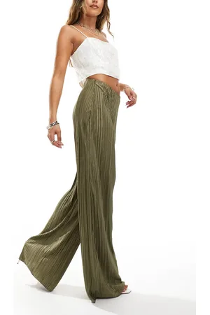 ASOS – Plissee-Hose in weichem Khaki mit hoher Taille und geradem Bein