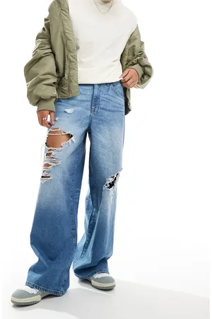 ASOS – Sehr weite Baggy-Jeans in verwaschenem mit großen Rissen