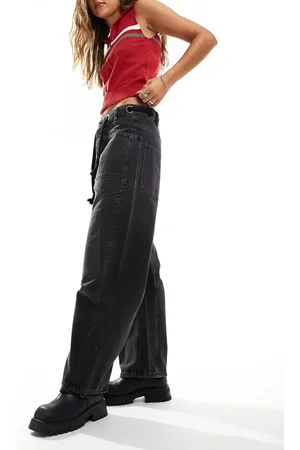 Free People – Moxie – Barrel-Jeans mit mittelhohem Bund in verwaschenem Anthrazit