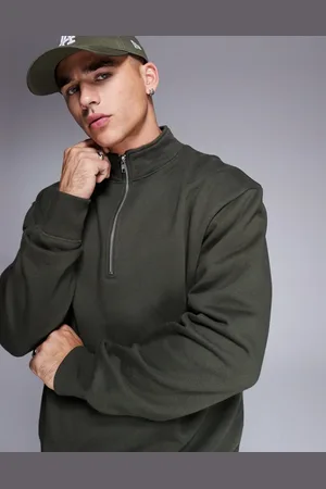 ASOS – Premium – Schweres Oversize-Sweatshirt in Khaki mit kurzem Reißverschluss, 400 g/m²