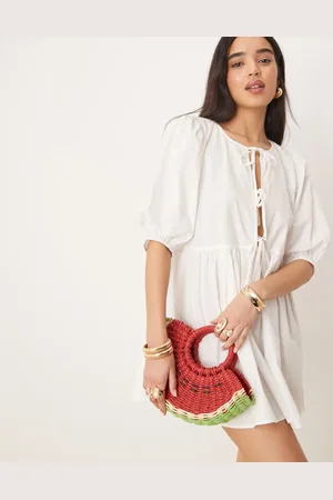 ASOS – Kleine Tragetasche aus Stroh in Wassermelonen-Optik