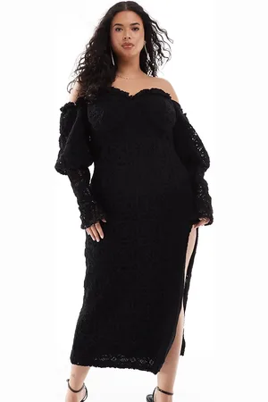 ASOS Curve – Häkel-Midikleid in mit Bardot-Ausschnitt und Schleife hinten