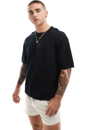 Bershka – T-Shirt in mit Fischgrätstruktur