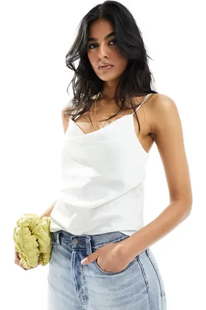 VERO MODA – Strukturiertes Satin-Camisole in Wollweiß mit Wasserfallausschnitt