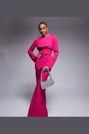 ASOS ASOS DESIGN Tall – Langärmliges Maxikleid in mit Struktur und gerafftem Dekolleté