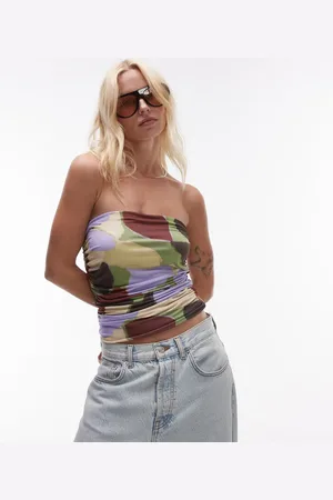 Topshop – Trägerloses Mikrofaser-Top mit abstraktem Print in mehreren Farben