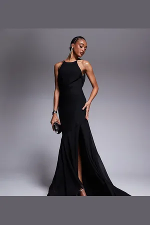ASOS ASOS DESIGN Tall – Maxikleid in mit Ringerrücken, tiefem Wasserfallausschnitt hinten und nach hinten abfallendem Rüschensaum