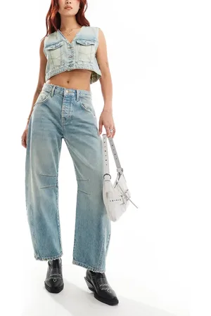 Free People – Jeans in Indigoblau mit niedrigem Bund und weitem Bein