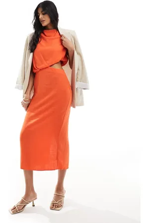 ASOS – Ärmelloses Midikleid aus Leinen in mit Zierausschnitt an der Taille