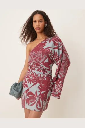 ASOS – Minikleid mit Palmenprint und asymmetrischem One-Shoulder-Ärmel