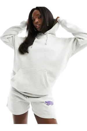 Missyempire Missy Empire – Oversize-Kapuzenpullover in meliertem Hellgrau mit Rücken-Logo, Kombiteil