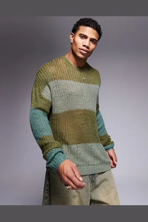 ASOS – Strickpullover aus weitmaschigem lockerem Strick in Khaki gestreift