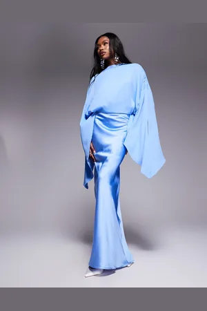 ASOS – Satin-Maxikleid in Kornblumenblau mit Chiffon-Overlay und Schrägschnitt
