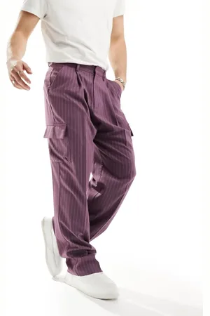ASOS – Elegante, extrem weite Hose in Violett mit Nadelstreifen, hohem Bund und Cargotaschen