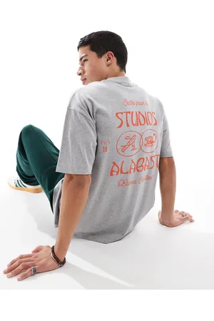 ASOS – Oversize-T-Shirt in meliertem mit Schriftzug-Print auf dem Rücken