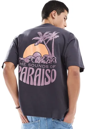 ASOS – Oversize-T-Shirt in Anthrazit mit Palmen-Grafikprint