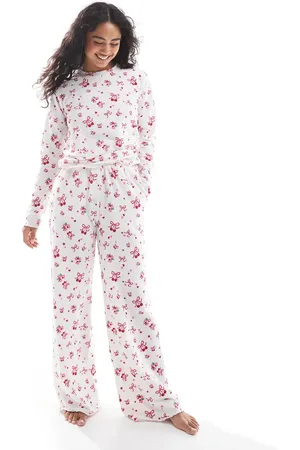 Threadbare – Langärmliger Pyjama in Rosa und mit Schleifenmuster