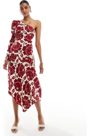 & OTHER STORIES – Langärmliges Midaxikleid mit Blumenmuster in kräftigen Farben, One-Shoulder-Träger und asymmetrischem Saum